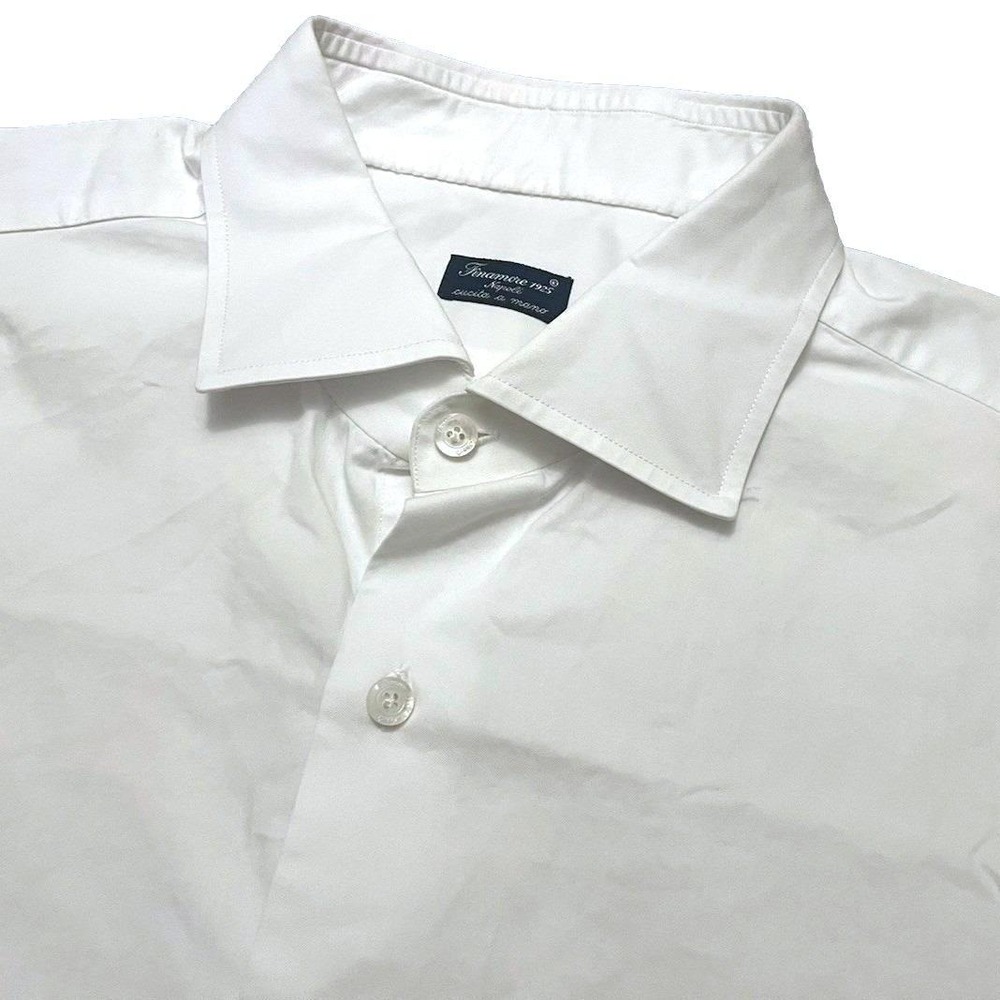 Finamore Napoli Alumo Swiss 100% Cotton White Dress Shirt Men XL 17 Made Italy - Picture 3 of 16